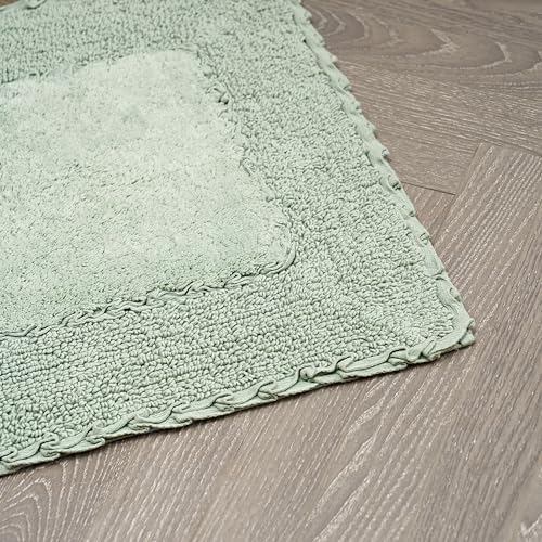 Laura Ashley Ruffle Border 100% Cotton Bath Rug Set, Sage Green, 17'' X 24''/ 20'' X 32''