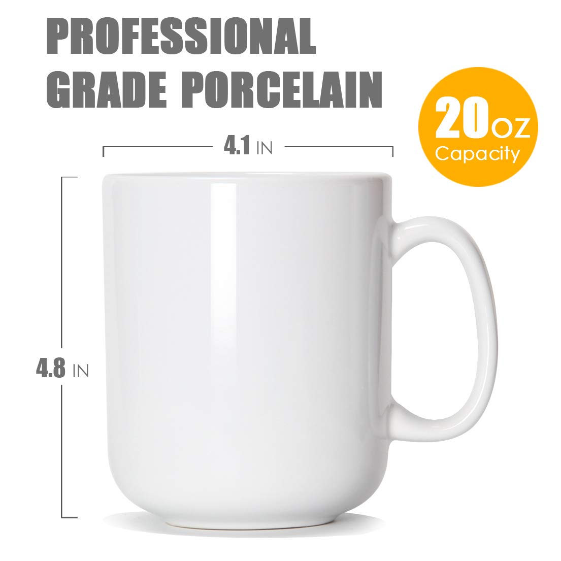 20 Oz Large Coffee Mug, Smilatte M016 Plain Ceramic Boss Big Tea Cup With Handle For Dad Men, White