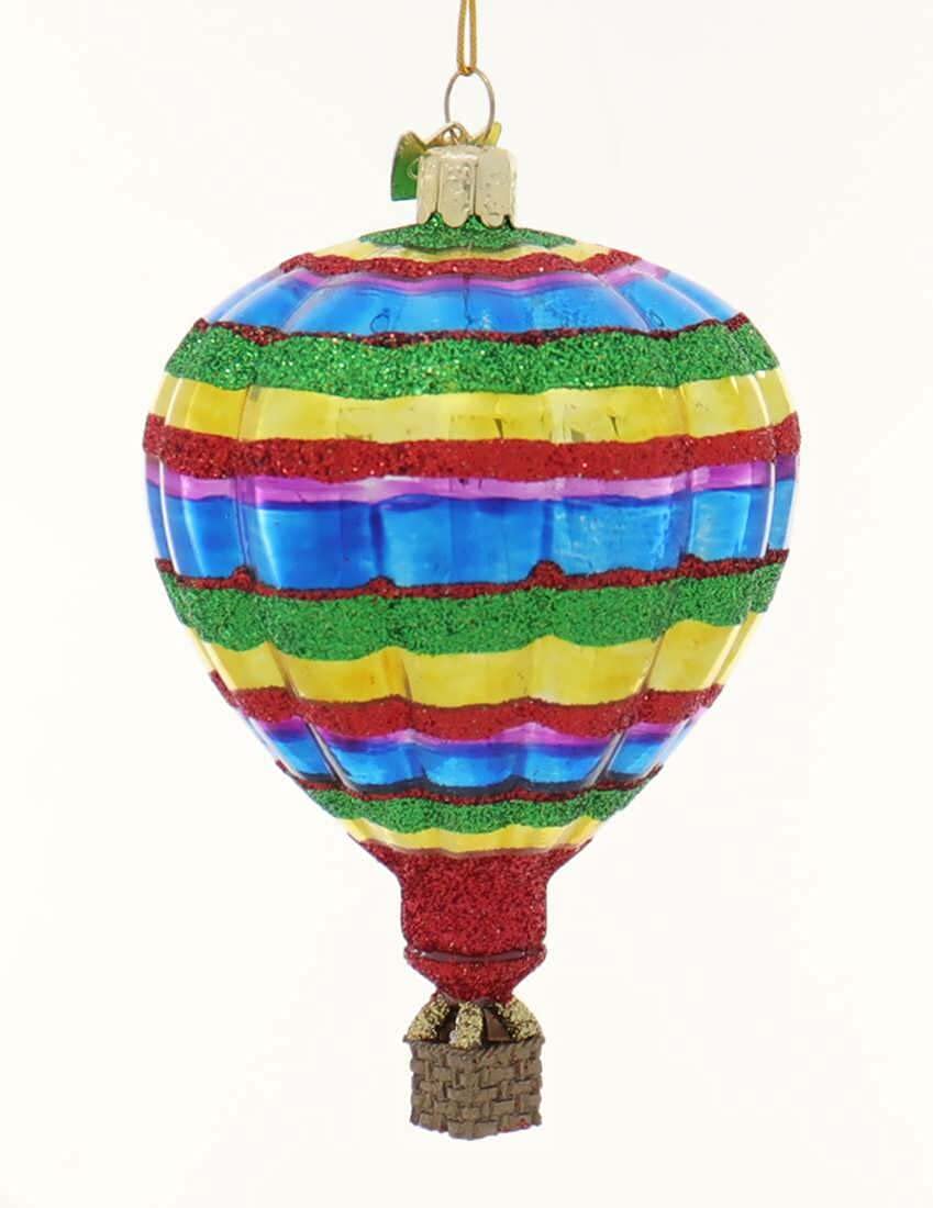 Noble Gems Hot Air Balloon Glass Ornament, 3 Assorted