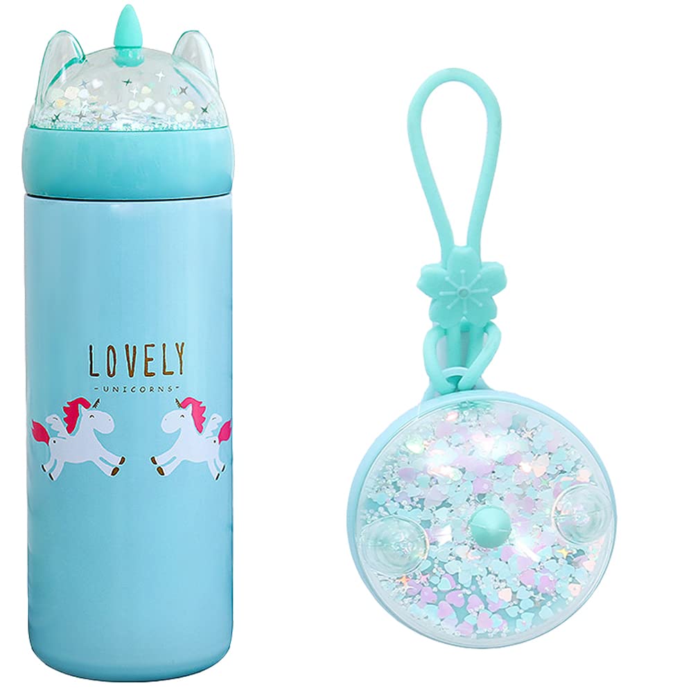Kinia 12 Oz Unicorn Glitter 18/8 Stainless Steel Double Wall Vacuum Insulated Kids Water Bottle - Leak Proof With Bpa Free Multi