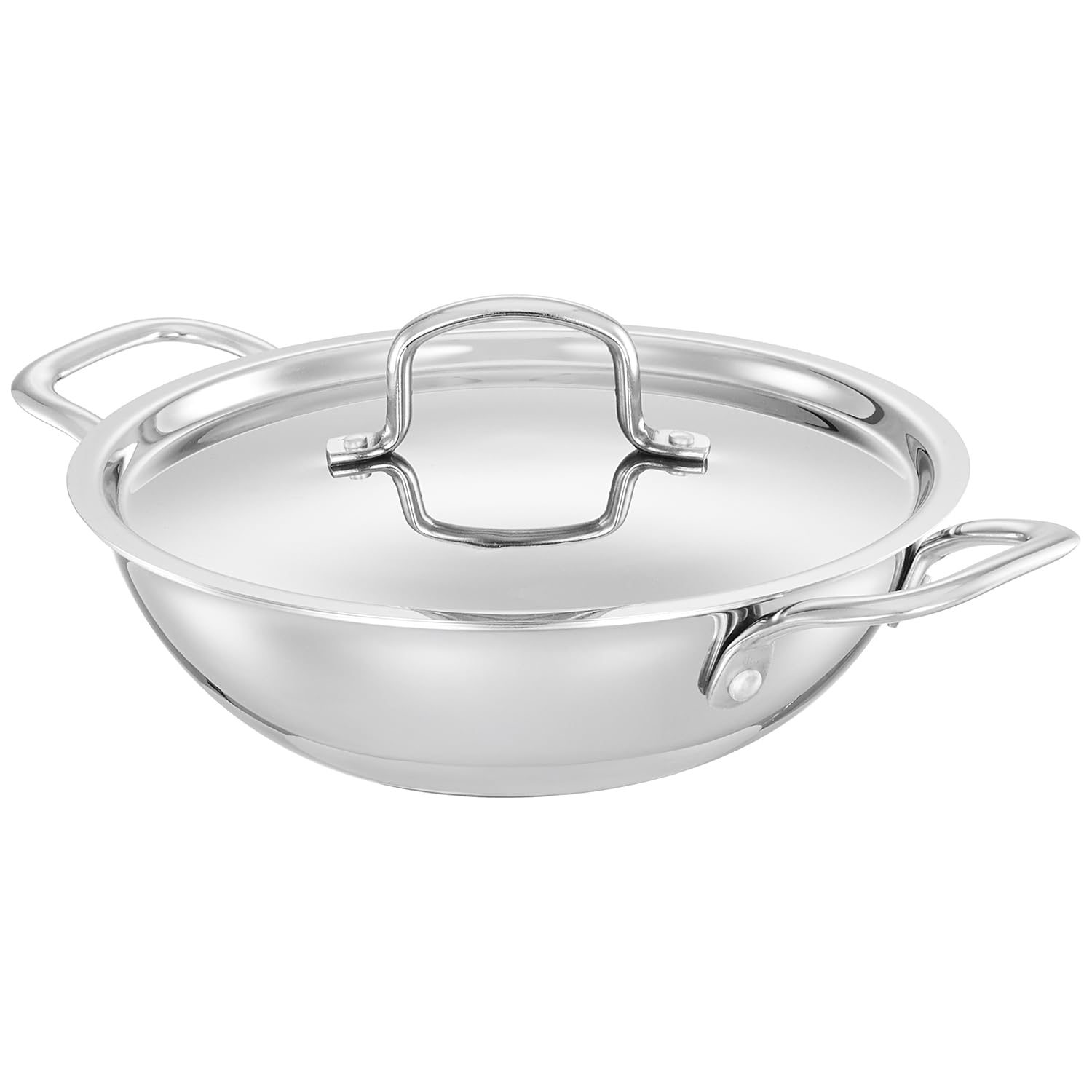 Amazon Brand - Solimo Triply Stainless Steel Kadhai With Lid | 22 Cm | Induction & Gas Stove Compatible | Fast & Even Cooking | 