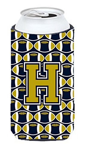 Letter H Football Blue and Gold Tall Boy Beverage Insulator Hugger CJ1074-HTBC
