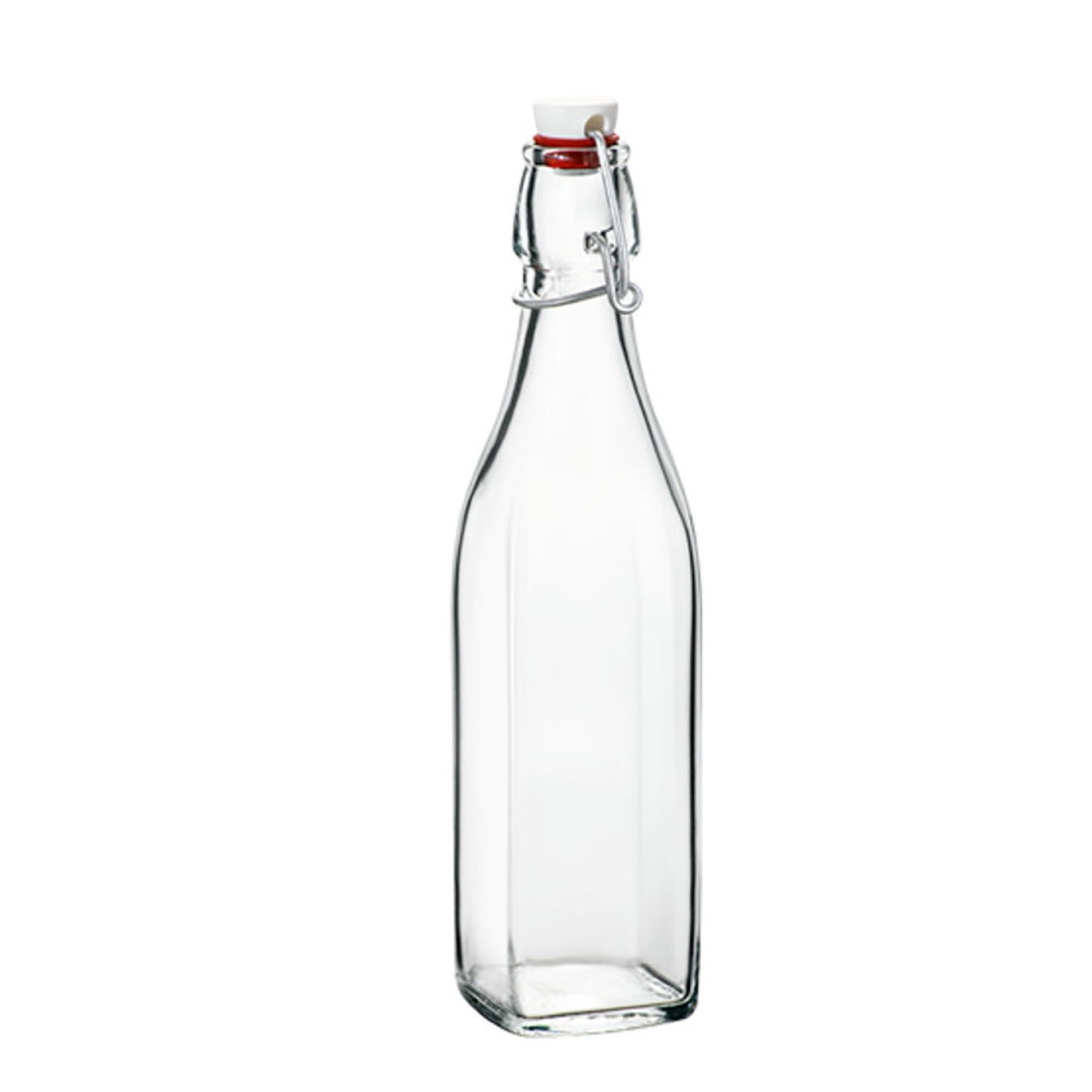 Bormioli Rocco Swing Bottle 17 Ounce (1 Bottle), Square Bottom, Clear Glass, Bottle With Swing Top Stopper, Great For Beverages,