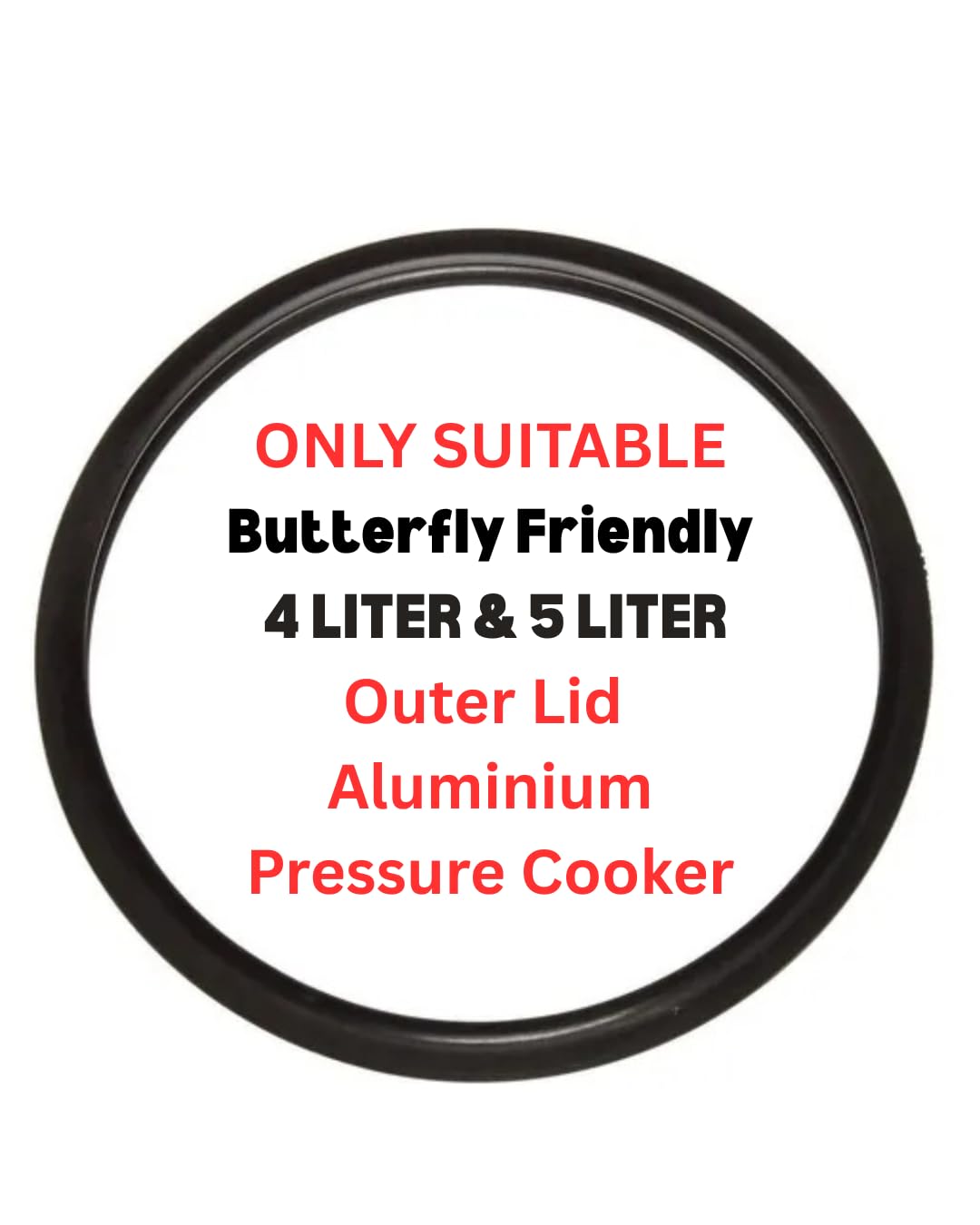Replacement Gasket Seal For Butterfly Friendly 4 Liter And 5 Liter Aluminium Pressure Cooker Outer Lid, Black (Only For Butterfl
