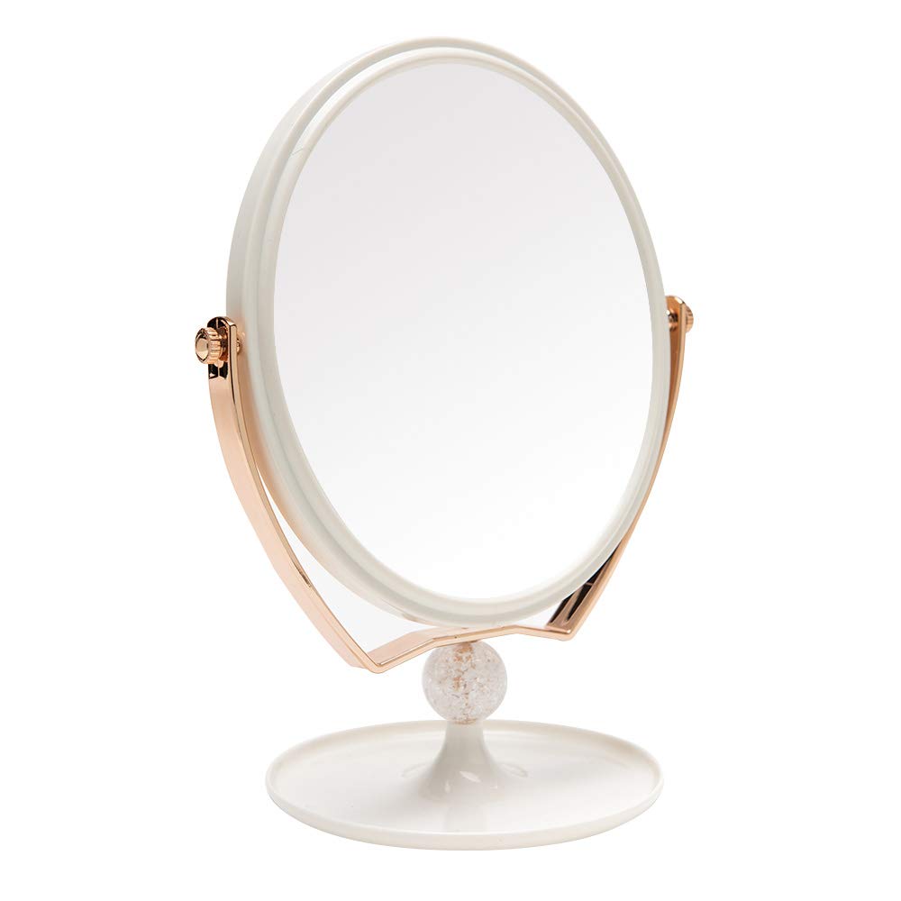 YEAKE Magnifying Makeup Vanity Mirror,ABS Plastic Double Sided 3X Magnification 360Swivel Beauty Make Up Mirror Cosmetic Table D