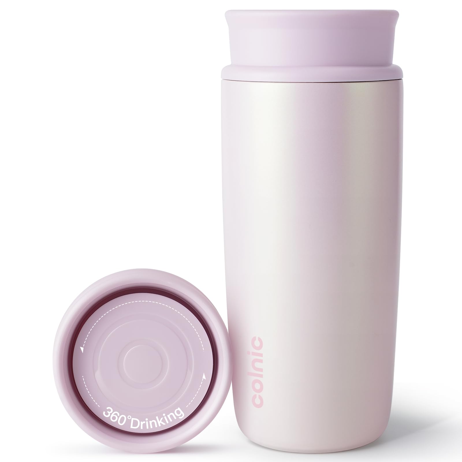 Colnic Travel Coffee Mug with 360Lid, 12 oz Coffee Tumbler Insulated Travel Mugs for Hot and Cold, Vacuum Insulated Stainless St