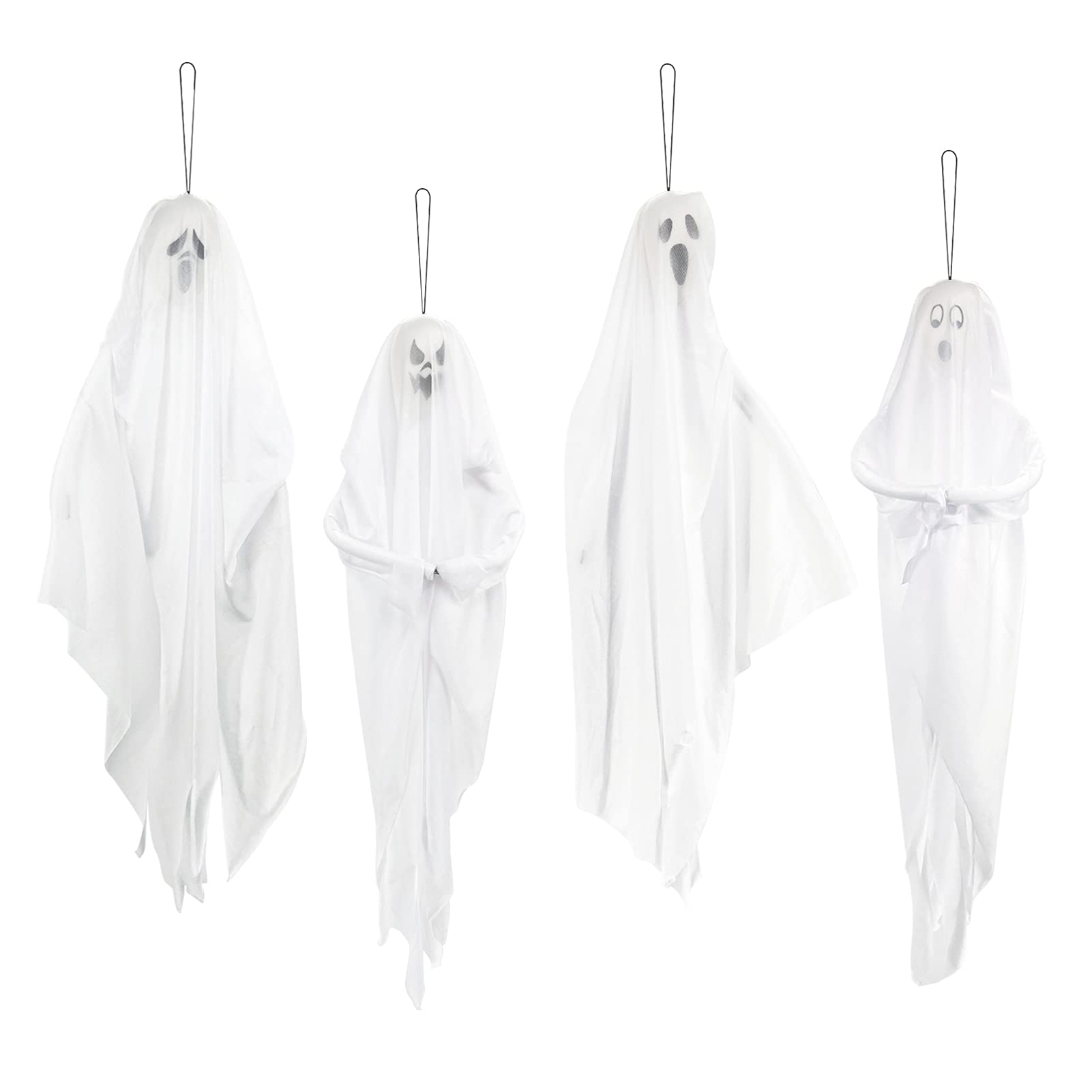 4 Pack 28 Halloween Hanging Ghosts for Halloween Party Decorations, Cute Flying Ghost for Front Yard Patio Lawn Garden Outdoor T
