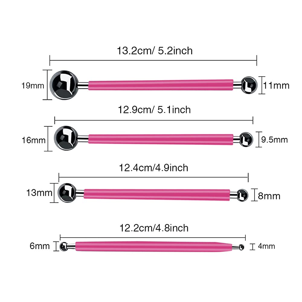 4 X Fondant Cake Decorating Clay Flower Sugarcraft Ball Model Diy Tool 8 Sizes Boxs (Pink)