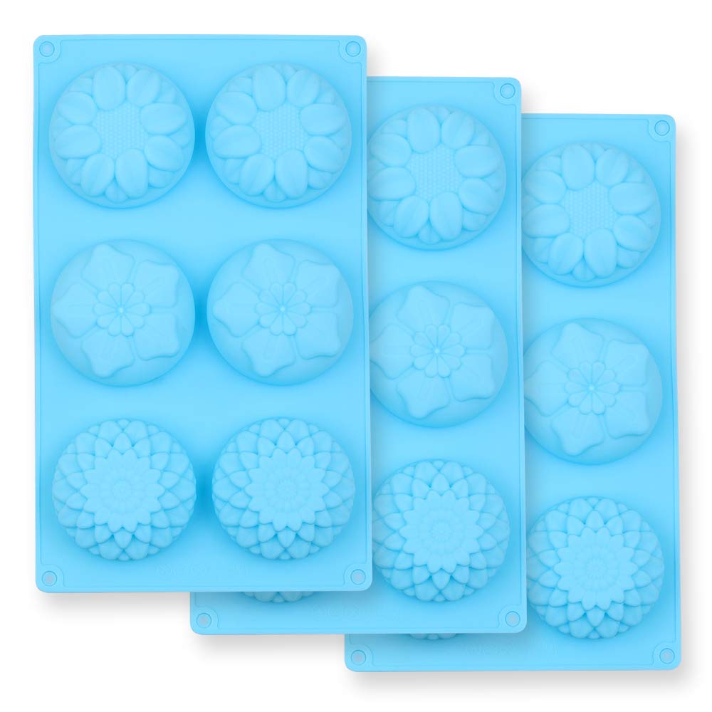 Homedge 6-Cavity Silicone Flowers Shaped Mold, Set Of 3Pcs Non Stick Silicone Mixed Sunflowers, Daisy Mold For Candy Chocolate J