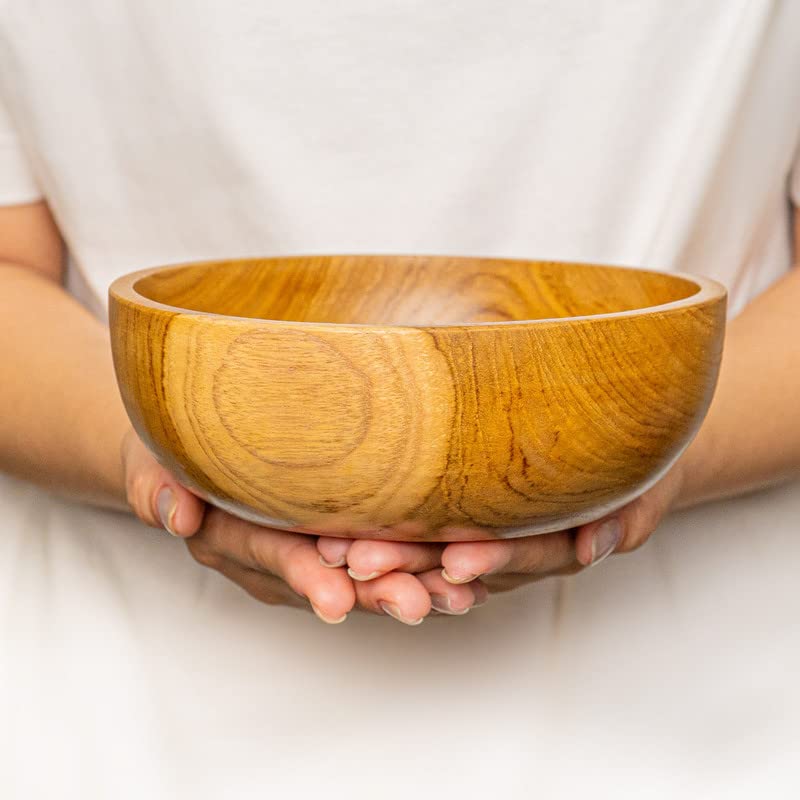 Rainforest Bowls Set Of 2 6'' Regular Round Javanese Teak Wood Bowls- Perfect For Everyday Use, Hot & Cold Friendly, Ultra-Durab