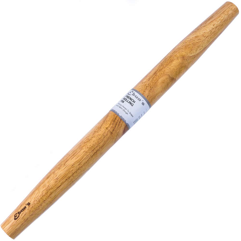 French Rolling Pin for Baking Pizza Dough, Pie & Cookie in wood - Essential Kitchen utensil tools gift ideas for bakers 18 inch 