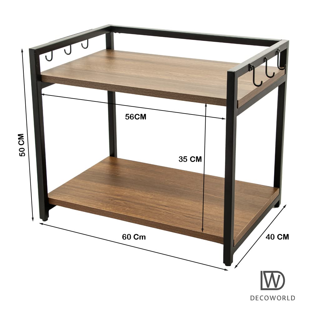 DECOWORLD || Microwave stand || Metal Microwave Stand for Kitchen Counter|| Double Platform for Extra Storage with hooks|| Kitch