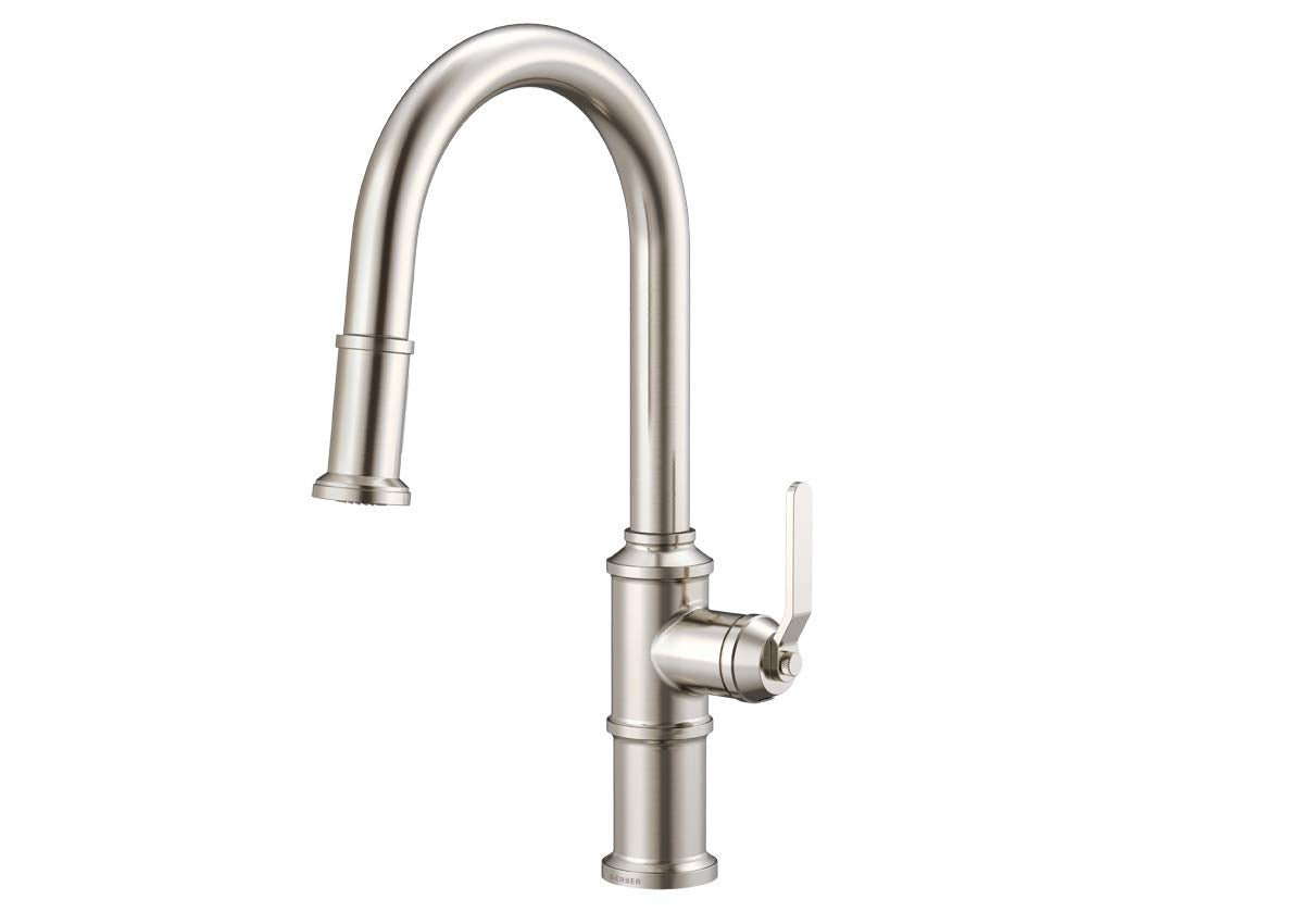Gerber Kinzie Single Handle Kitchen Faucet with Pull-Down Sprayer - Industrial Farmhouse Design, High Arc, Easy 1-Hole Installat