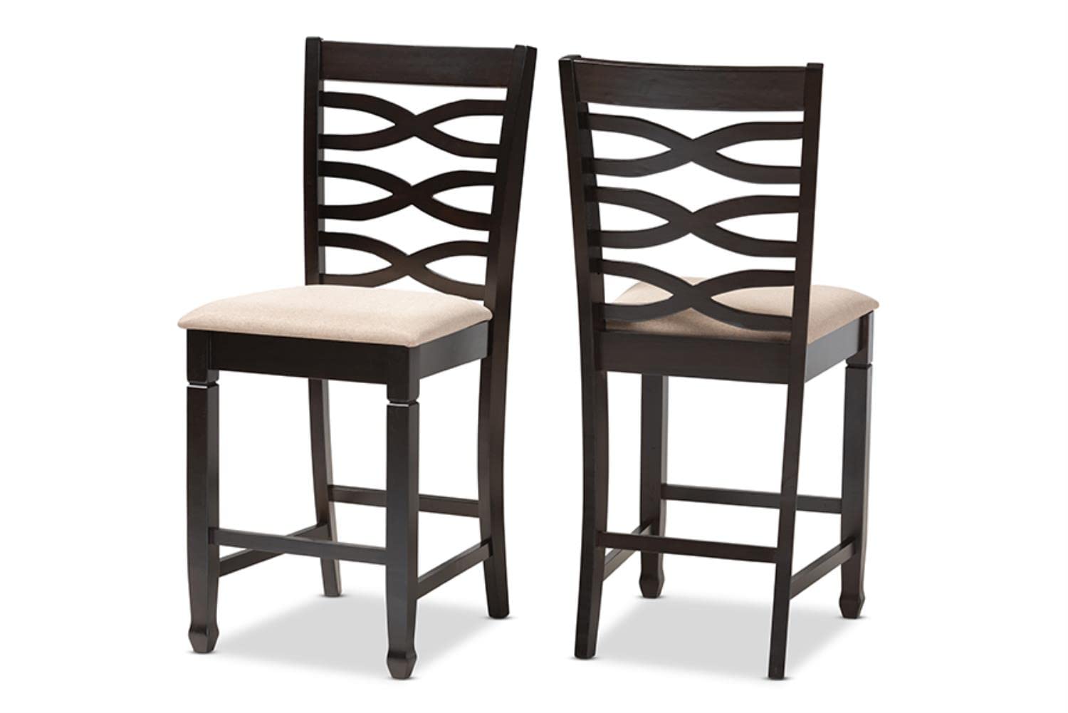 Baxton Studio Lanier Modern and Contemporary Sand Fabric Upholstered Espresso Brown Finished Wood Counter Height Pub Chair Set-New Condition