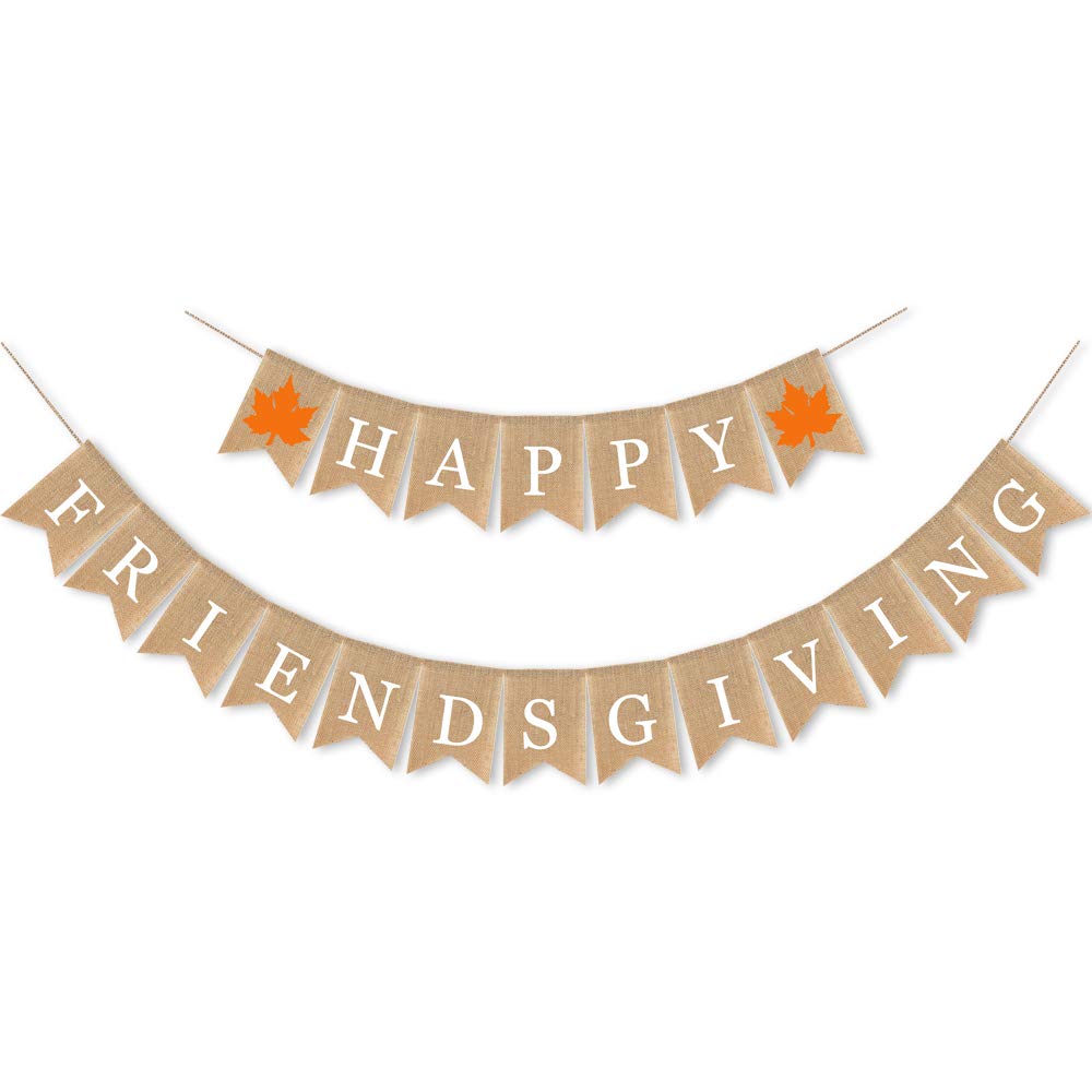 7-Gost Burlap Happy Friendsgiving Banner Fall Autumn Friend Party Garland Supplies