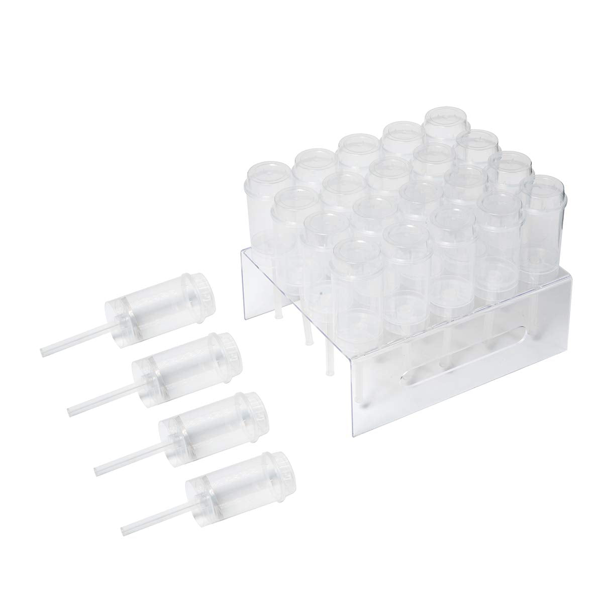 Ihomecooker 20 Hole Push Pop Cake Stand And 24 Clear Push-Up Cake Pop Shooter (Plastic-Clear)