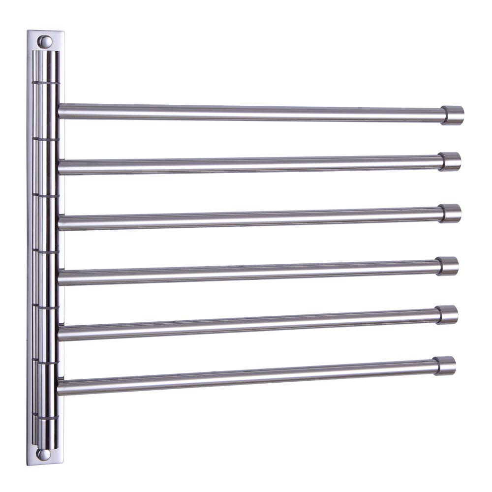 GERZWY Bathroom Swing Arm Towel Bars Wall Mount Bath Towel Rack with 6 Arms Hanger Towel Holder Organizer Polished Stainless Steel