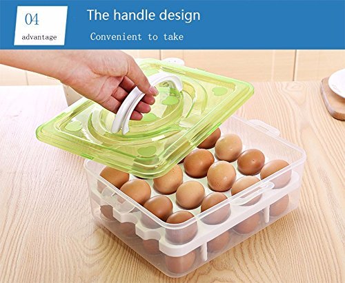 Styleys Double Layer Plastic 32 Grid Egg Storage Box For Refrigerator Kitchen With Lid (Pink_S11063, Square)