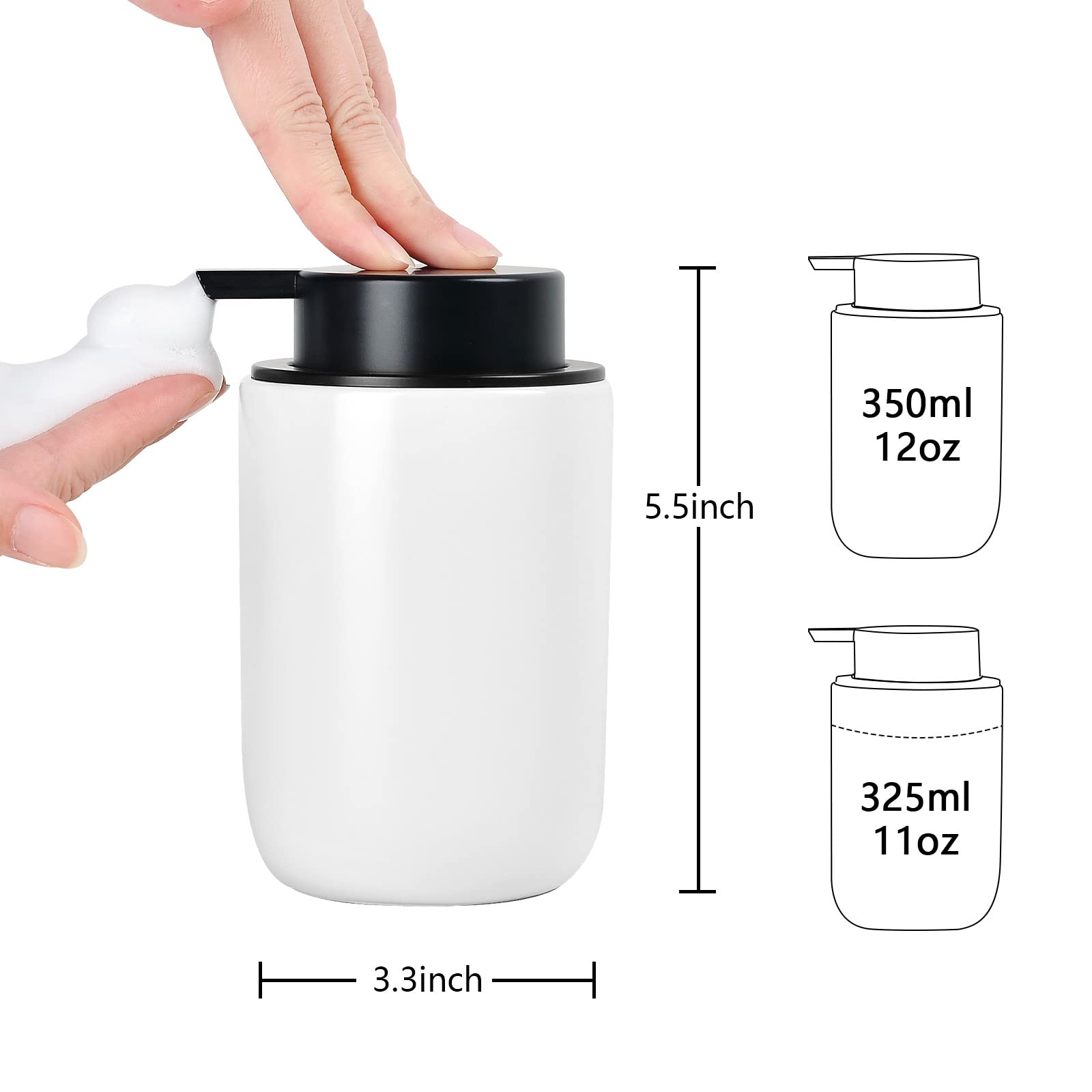 Bosilunlife Foaming Soap Dispenser Set - White Ceramic Foam Hand Soap Dispenser 12Oz Soap Dispenser Set With Rust Proof Pump, 4P