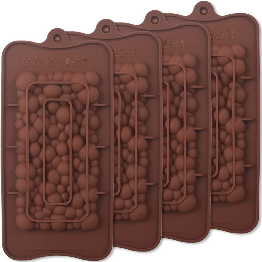 Ionegg Bubbles Break Apart Silicone Chocolate Bar Molds, Homemade Protein And Energy Bar Molds, 4 Packs