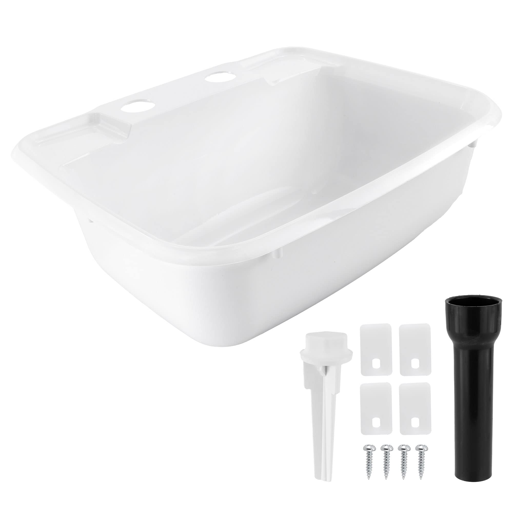 Recpro Rectangle Rv Bathroom Sink | Single Bowl Lavatory Sink | Camper Sink | Plastic (White)
