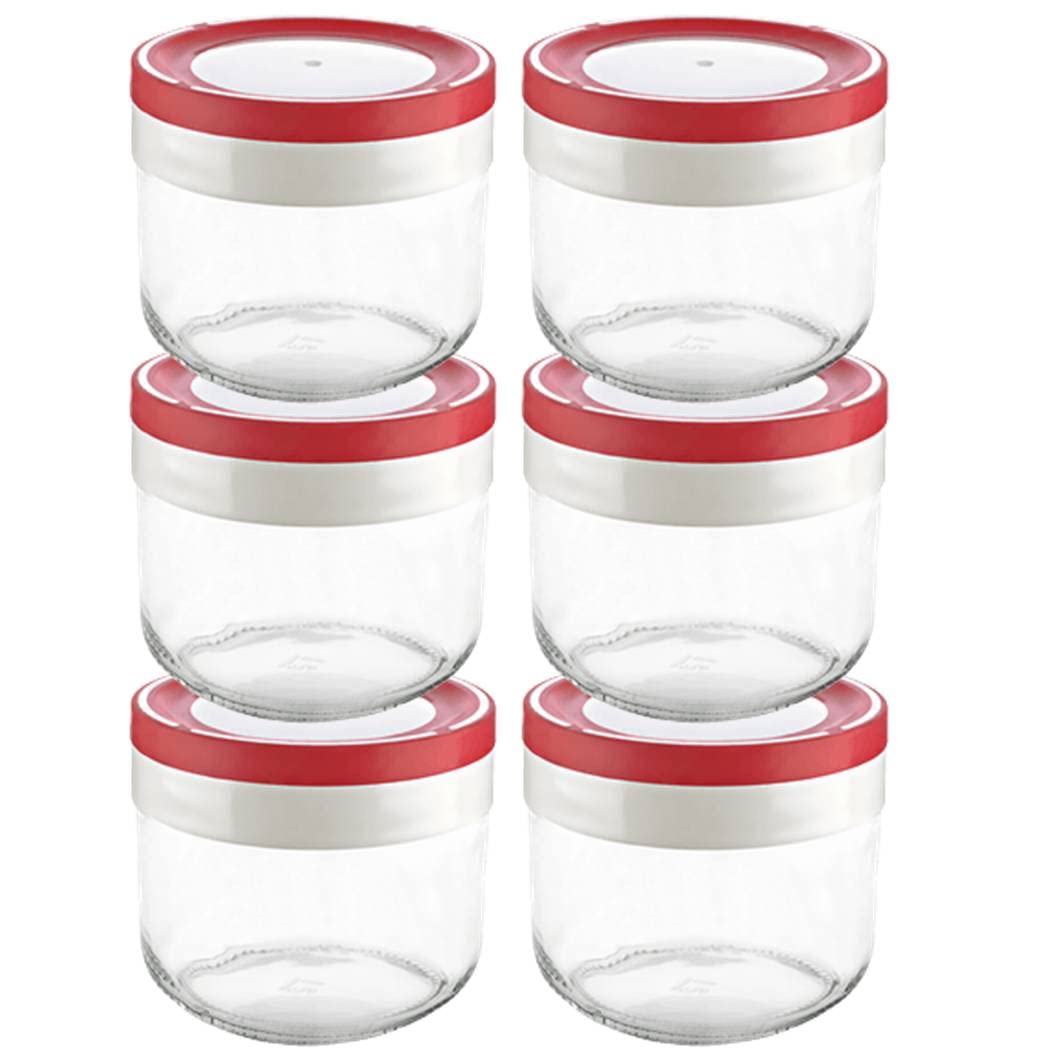 Tribello 10Oz Mason Jars Overnight Oats Container With Lid, 6 Pack Glass Canning Jars, Wide Mouth Mason Jars With Lids Plastic A