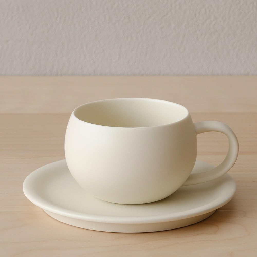 WENSHUO Latte Cup with Saucer, 8.5 oz EggShaped Ceramic Coffee Mug, Crme
