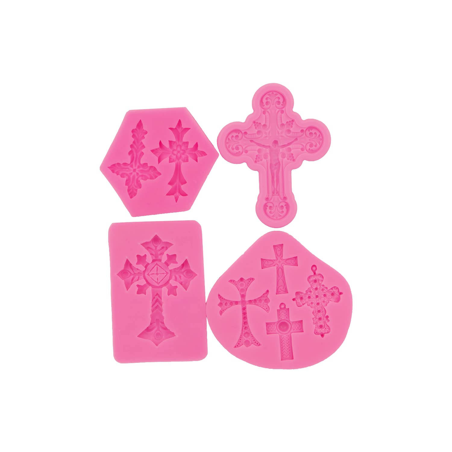 Amztoart Set Of 4 Cake Decorations Cross Mold Cupcake, Silicone Cross Molds For Chocolate Fondant Sugarcraft, Baptism Cake Toppe