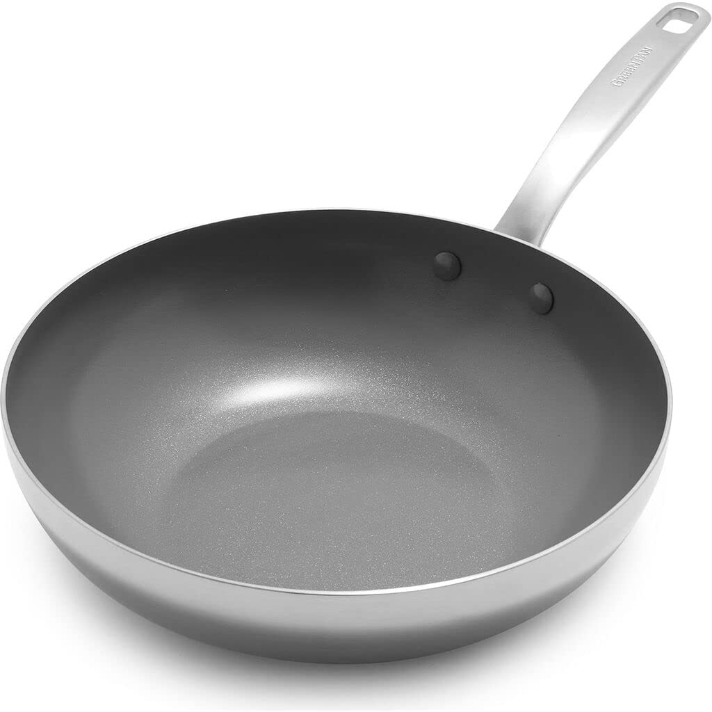GreenPan Chatham Tri-Ply Stainless Steel Healthy Ceramic Nonstick 11 Wok Pan, PFAS-Free, Multi Clad, Induction, Dishwasher Safe,
