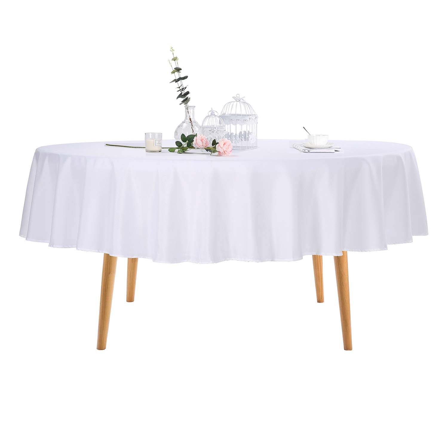 Ascoza 2Pack 90 Inch White Round Tablecloth In Polyester Fabric For Wedding/Banquet/Restaurant/Parties