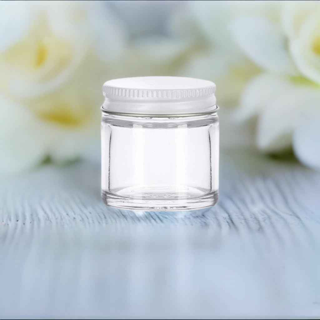 2 Oz / 60 Ml Clear Thick Glass Straight Sided Jar With White Metal Airtight Lid (12 Pack)