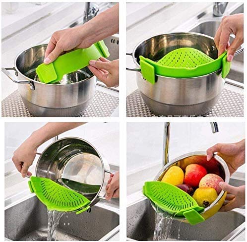 2 Packs Strain Pan Strainer, Clip-On Silicone Strainer With Slip-On Bowl Pour Spout Free For Draining Food While Cooking Or Pour