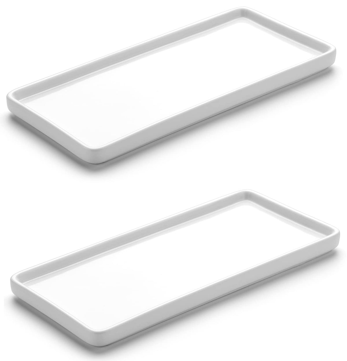 Gurygo 2 Pack 6 Bathroom Tray For Counter, Ceramic Vanity Trays For Bathroom, Small Rectangle Ceramic Tray, Kitchen Soap Tray, C