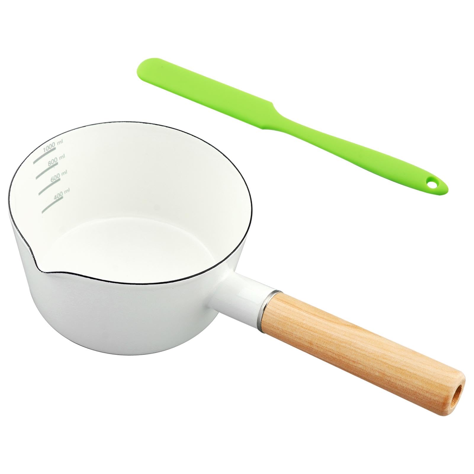 Enamel Milk Pan, 1L Milk Pot Butter Warmer Enamel Saucepan with Silicone Spatula & Pour Spout, Nonstick Enamels Milks Melting Po