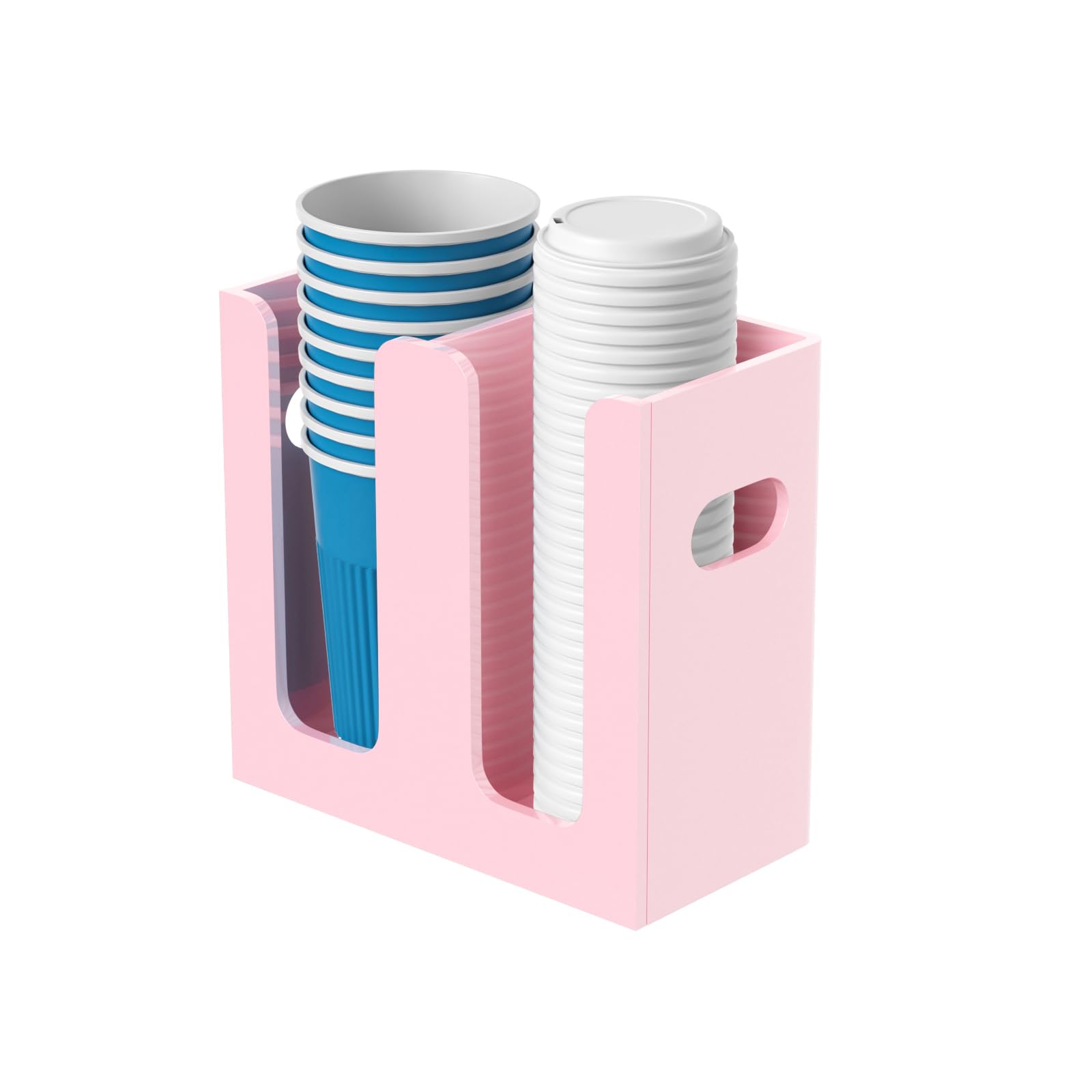 WINFFOR Disposable Cup Organizer Dispenser  2 Compartments Lightpink Acrylic Cup and Lid Holder with Handles Plastic Cup Dispen