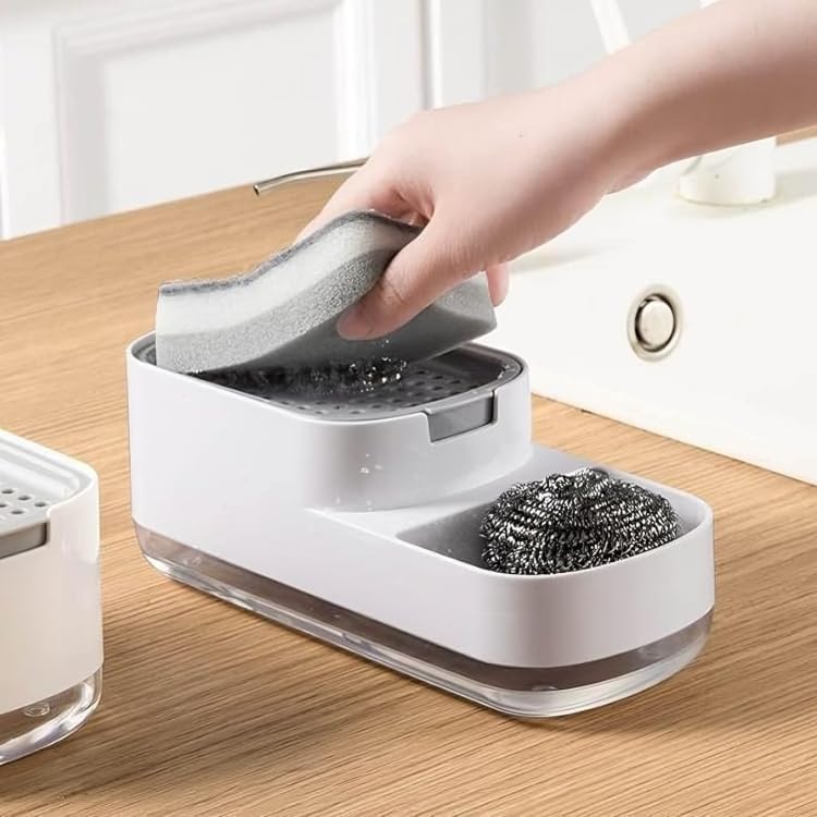 Seseno Detergent, Soap Dispenser For Kitchen With Sponge Holder, Hollow Design, Durable & Smooth Body, Rust Proof, Liquid Soap D