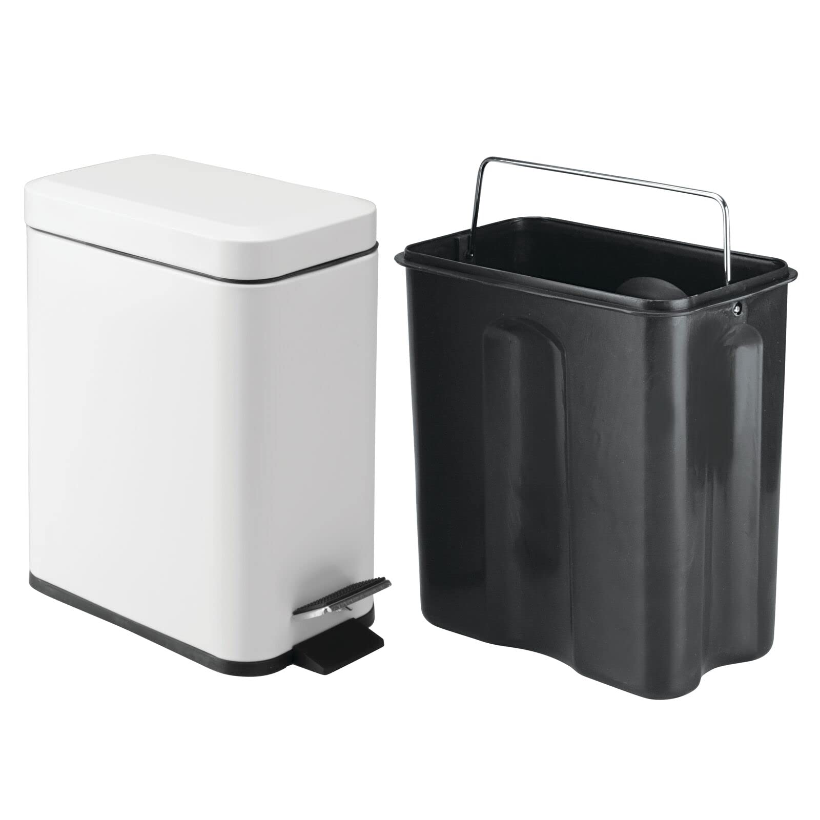 mDesign 5 Liter Rectangular Small Steel Step Trash Can Wastebasket, Garbage Container Bin for Bathroom, Powder Room, Bedroom, Ki