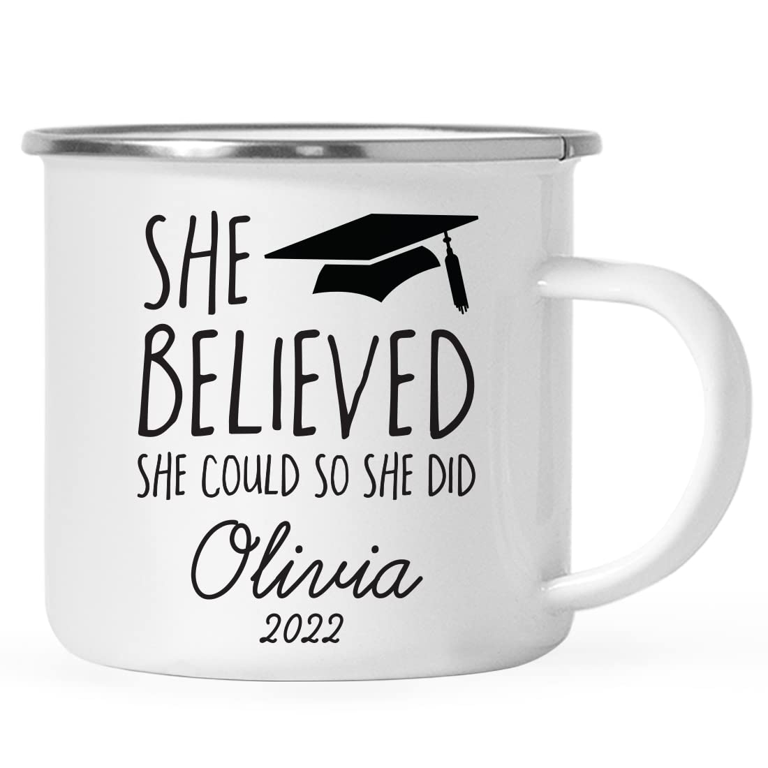 Andaz Press Personalized Custom 11Oz. Graduation Stainless Steel Campfire Coffee Mug Gift, She Believed She Could So She Did, Gr