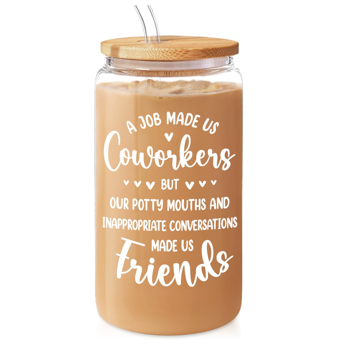 Sandjest Coworker Gifts For Women - Coworker 16Oz Can Glass Coffee Cup - Funny Work Bestie Gifts For Women - Farewell Gifts Goin