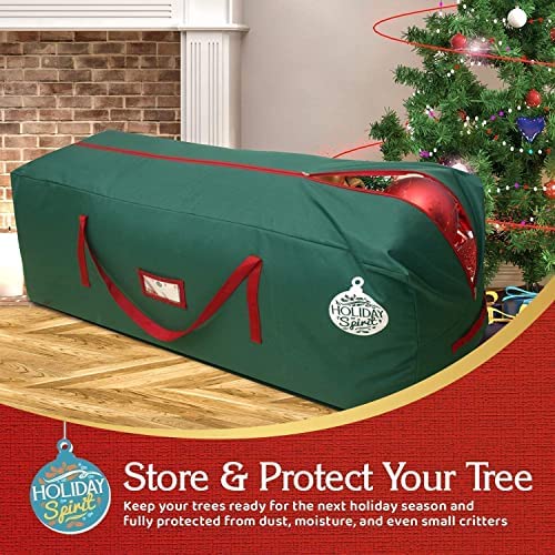 HOLIDAY SPIRIT Christmas Tree Storage Bag - Heavy-Duty Waterproof Canvas for 7.5FT Tree, Green with Reinforced Handles & Zipper