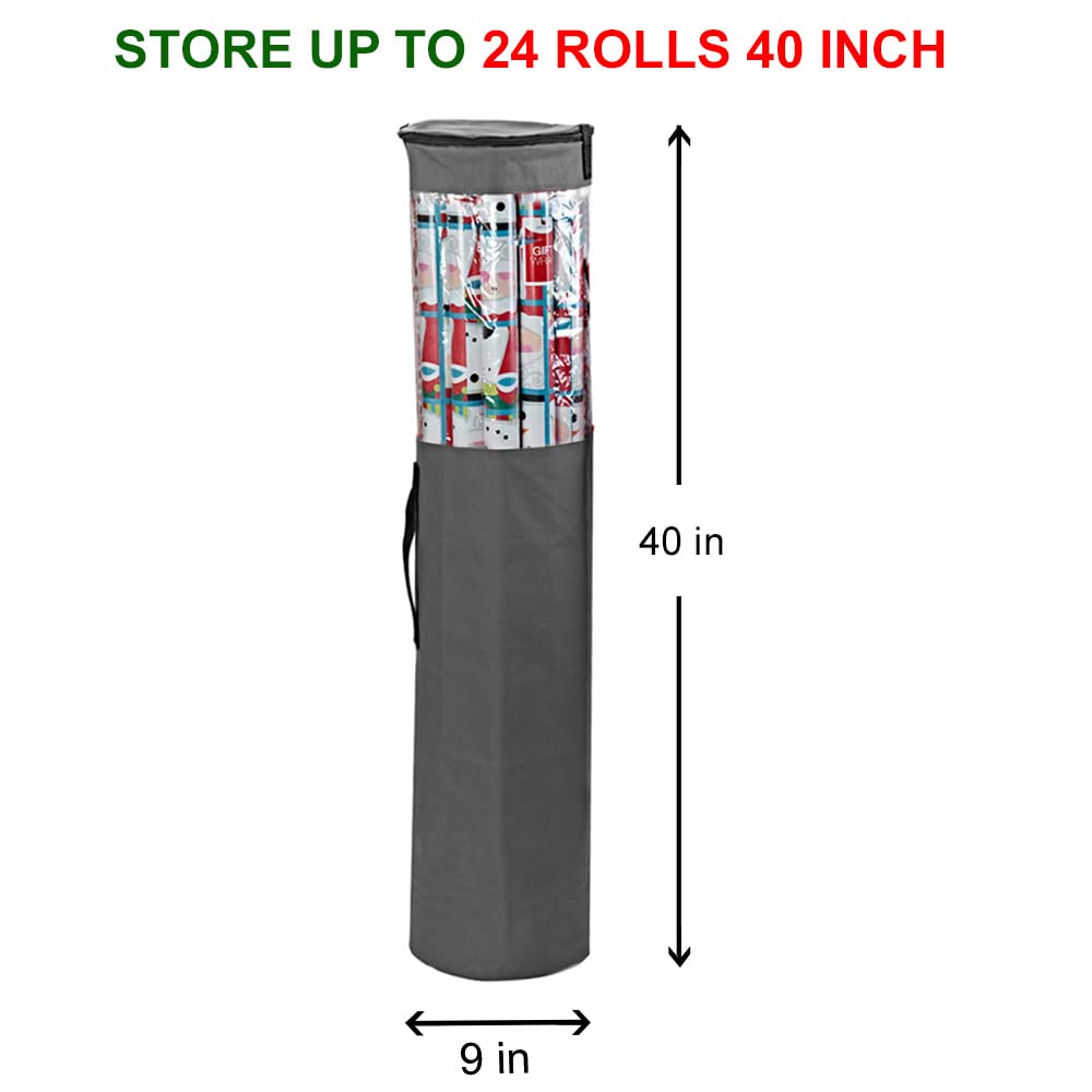 Propik Gift Wrapping Paper Storage Organizer Bag, Store Up To 25 Rolls 40 Inch, Heavy Duty Polyester Plus Pvc Clear Bag With Han