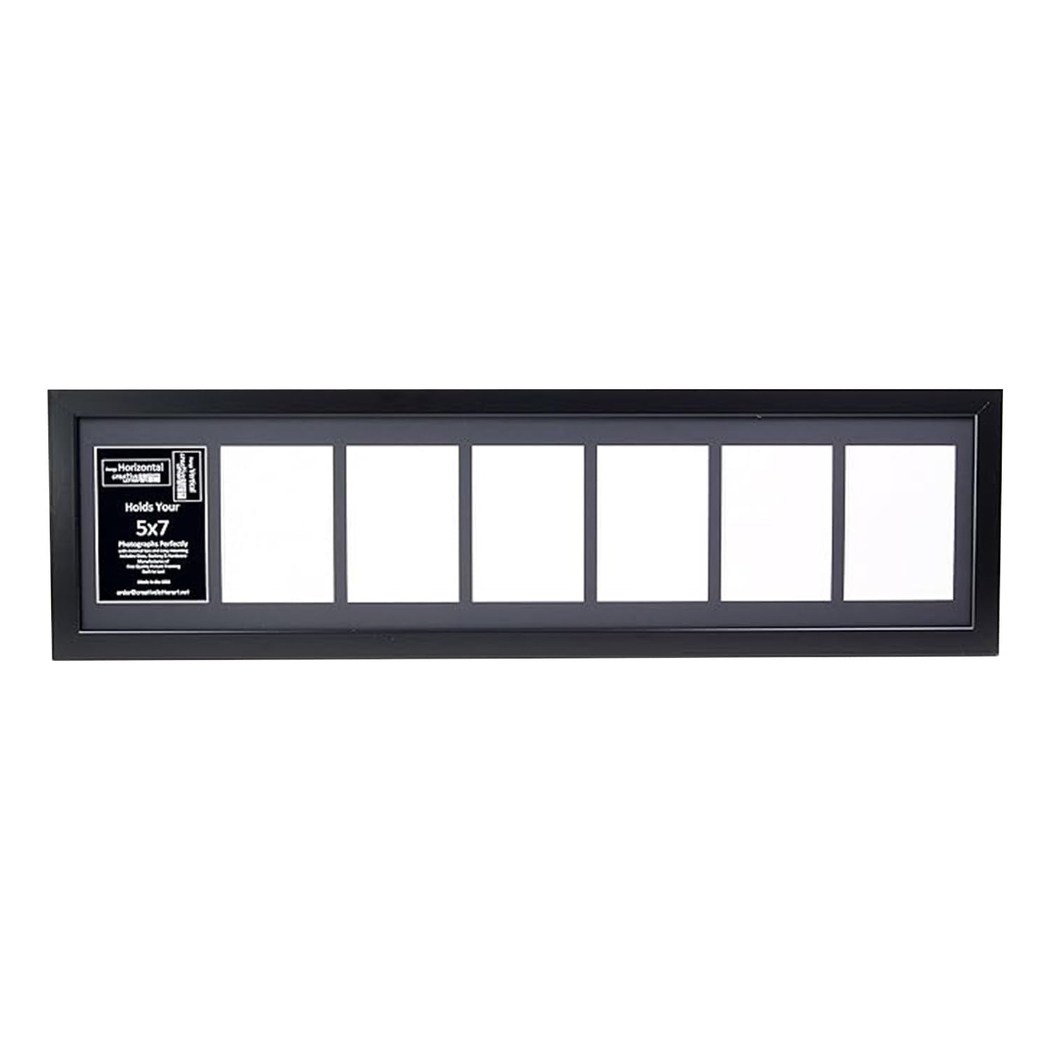 Creative Letter Art - 7 Opening 5x7 Black Picture Frame with 10x40-inch Black Mat Collage including Full Strength Glass, Alphabe