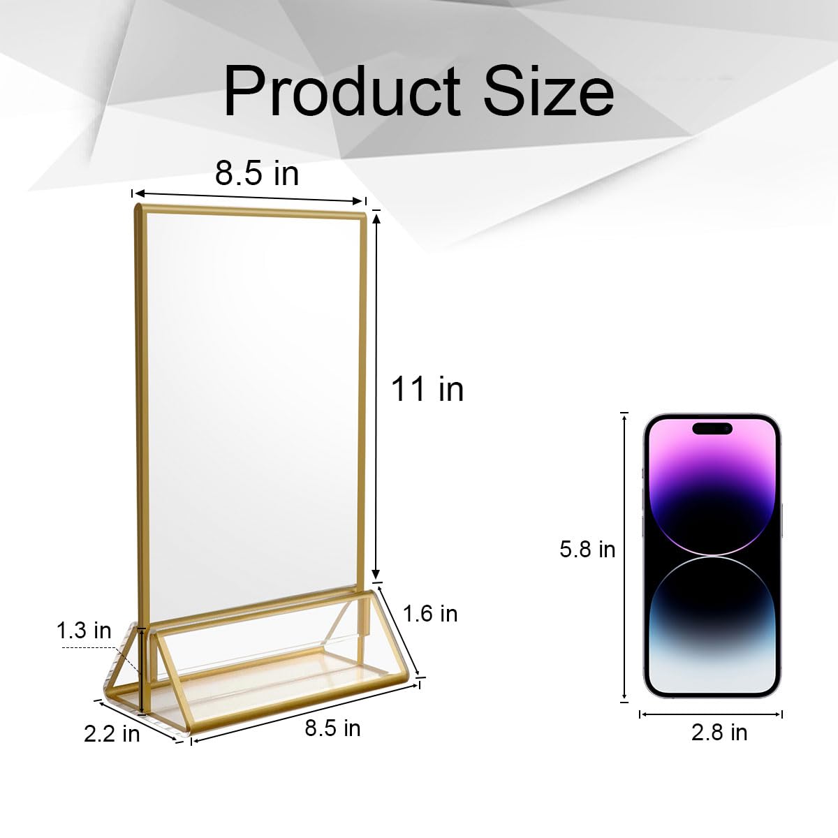 NIUBEE 6Pack 8.5 x 11 Acrylic Sign Holder with Gold Frames and Vertical Stand  Ideal for Display Wedding Table Numbers  Double Sided Picture  Clear Photos  Menu Holders