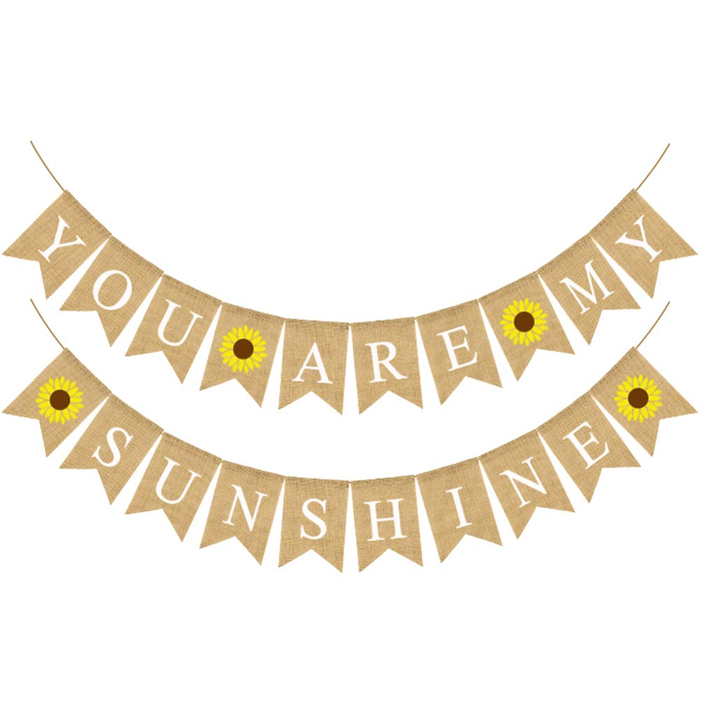 Amosfun You Are My Sunshine Banner Sunflower Burlap Banner Swallowtail Linen Bunting Garland For Baby Shower Kids Birhday Party