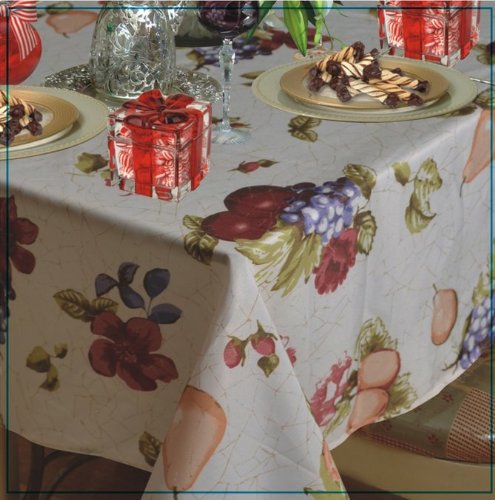 European Paradise Fruits Vintage Design Printed Tablecloth - Beige - 60'' Round
