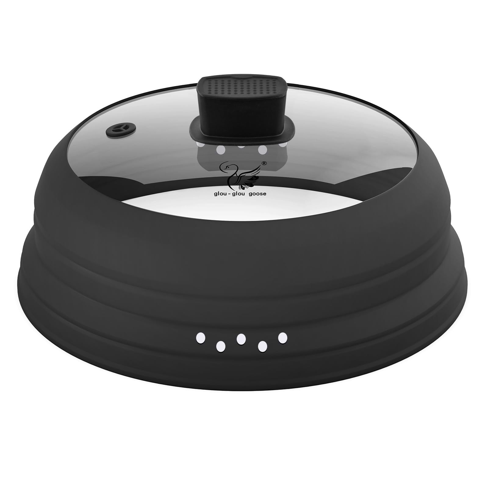 Microwave Splatter Cover Glass Cover Guard Lid with Collapsible Silicone for Food Pot Plate Cover 10.8 inch Black