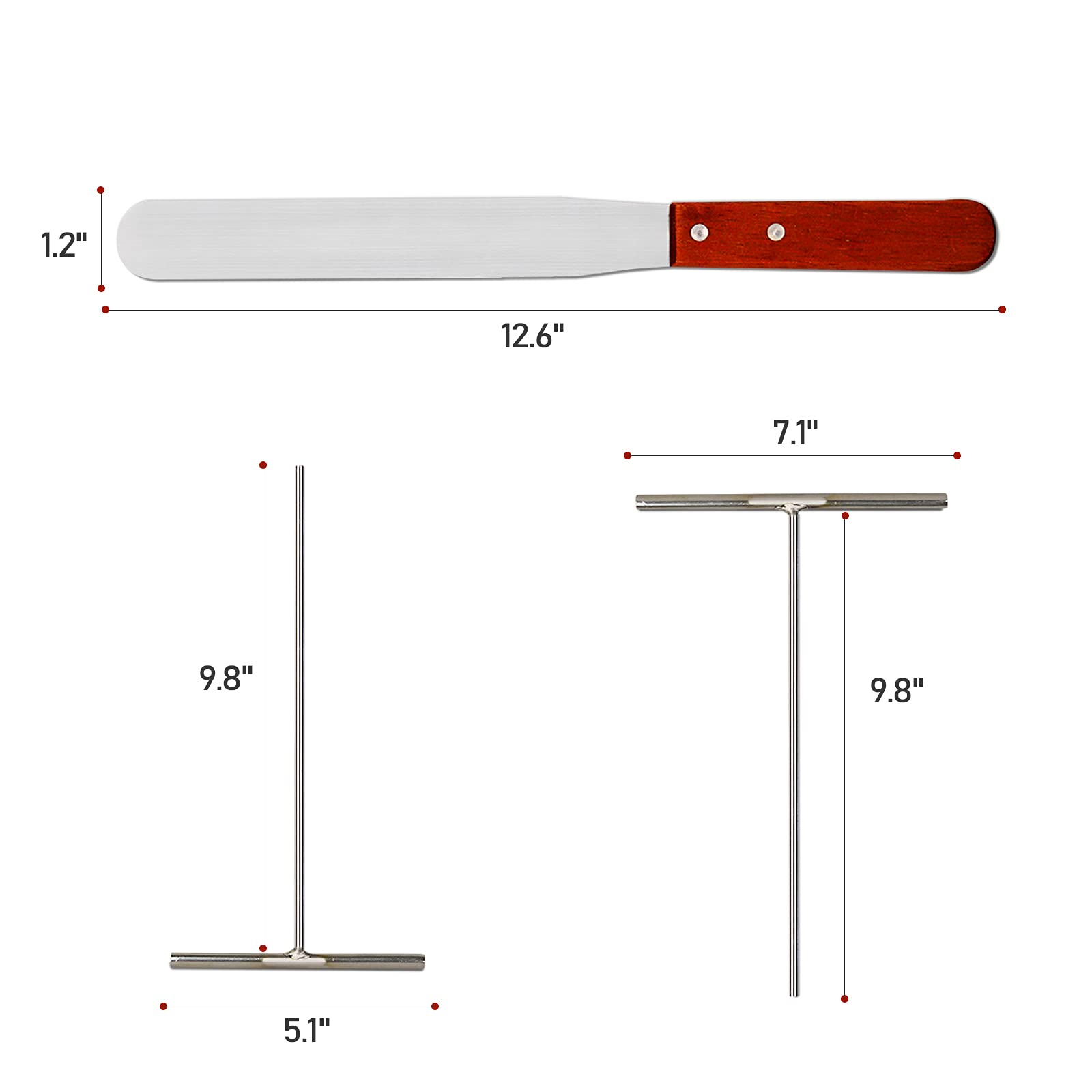 Lilithye Stainless Steel Crepe Spreader and Spatula Kit - 5" & 7" Spreaders, 12" Spatula, Wood Handle, 3 Pcs