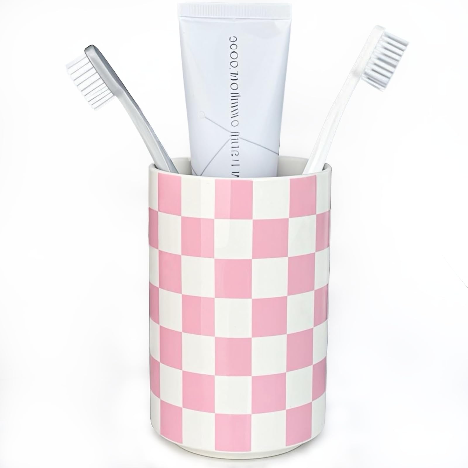 NAKOR HOME Ceramic Toothbrush Holder, Pink Toothbrush Holders for Bathrooms, Modern Cute Girly Tooth Brush Tumbler, Toothbrushes