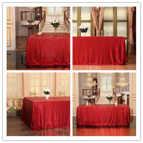 Eternal Beauty 50X80-Inch Red Sequin Tablecloth Shiny Sequins For Christmas Party/Wedding/Birthday/New Year (Red)