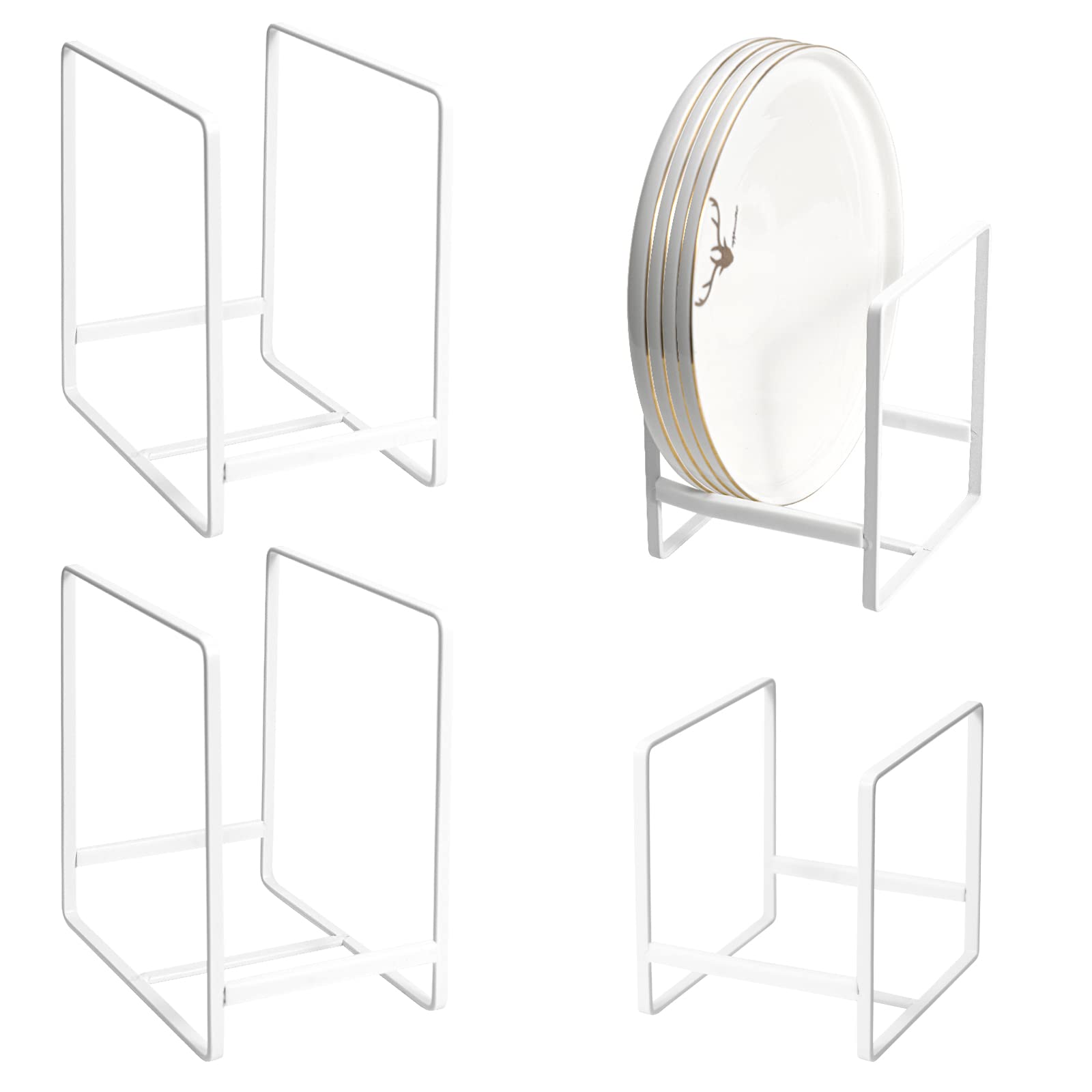 Plate Holders Organizer For Kitchen Cabinet Counter Cupboard, 4Pcs Metal Dish Storage Drying Display Rack, Upright Dish Stand Fo